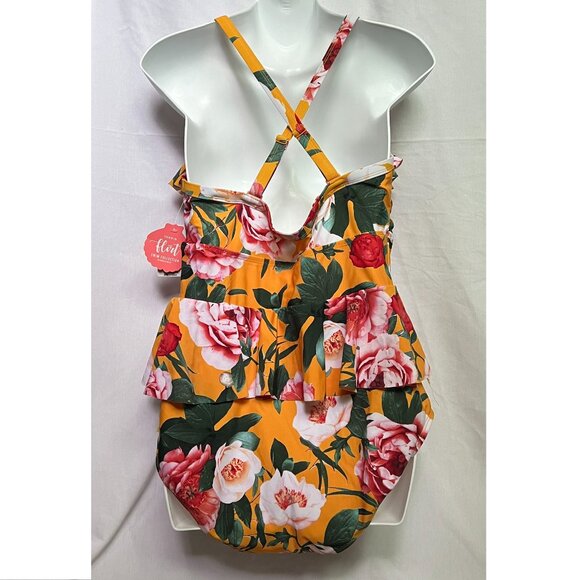 Torrid Ruffled Peplum Swimsuit in Goldenrod Floral - Picture 10 of 10